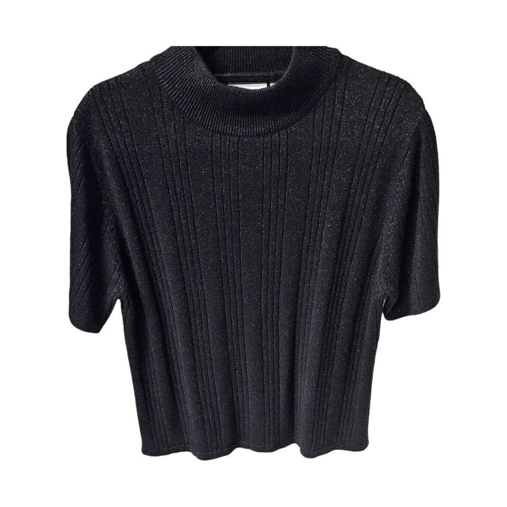 CROFT & BARROW Women's Black Metallic Sparkle Short Sleeve Sweater Size L